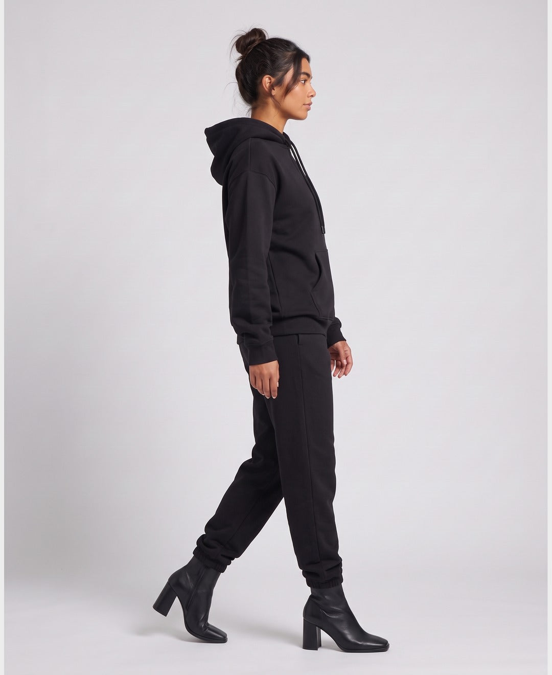 Giselle Hoodie Jogger Set in Black, side view