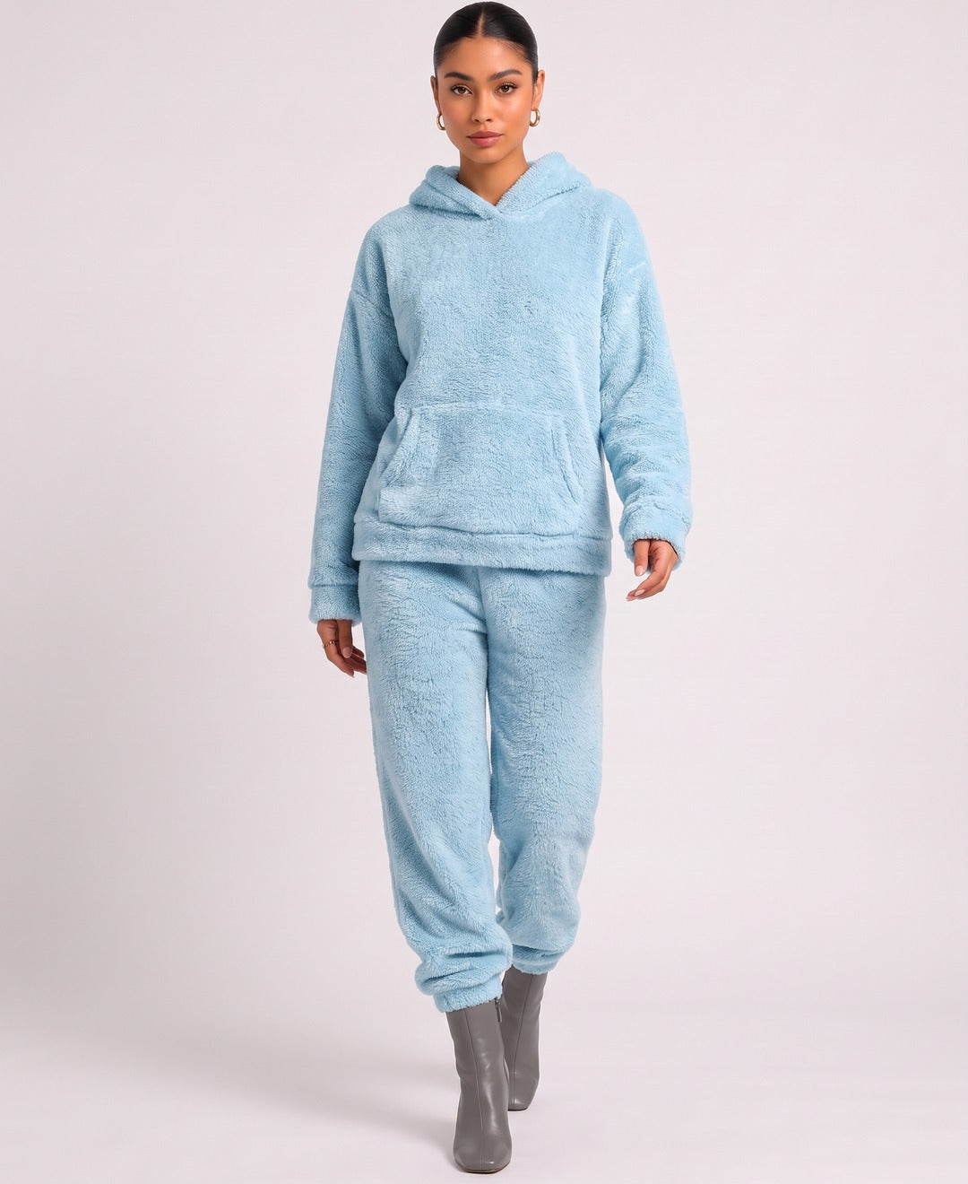 Freya Teddy Fleece Set in Blue, front view