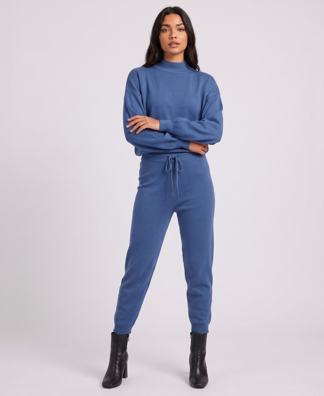 Carys Mock Neck Set in Blue, front view