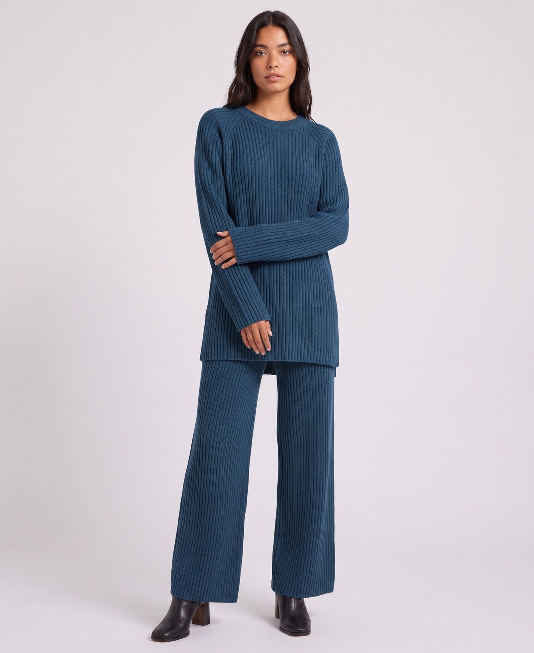 Noor Chunky Rib Set in Blue, front view