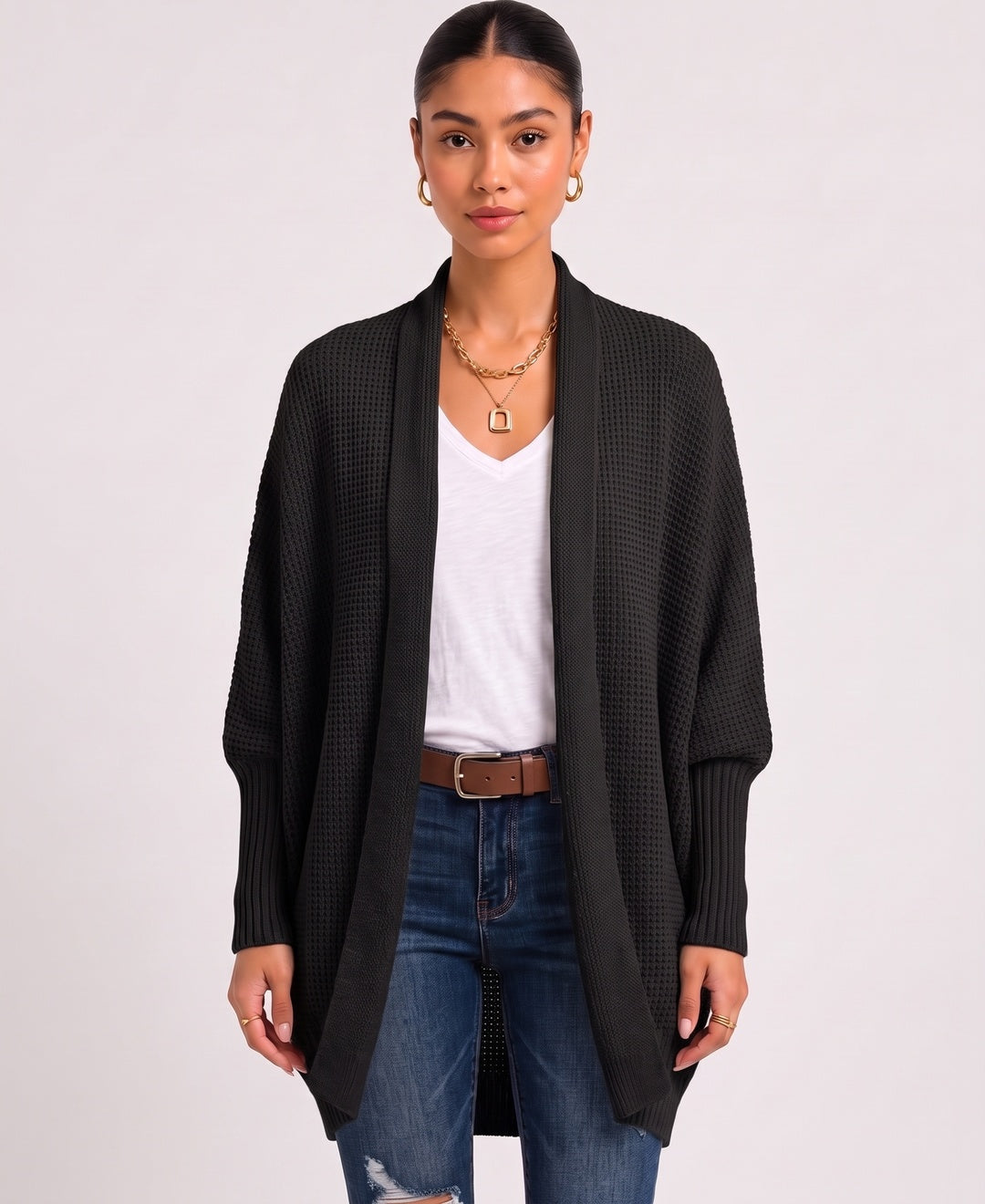 Romy Batwing Cardigan in Black, front view
