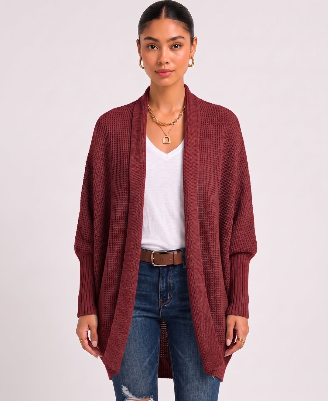 Romy Batwing Cardigan in Burgundy, front view