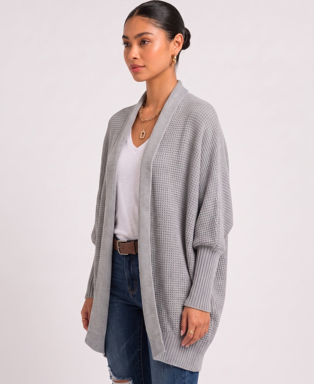 Romy Batwing Cardigan in Grey, side view