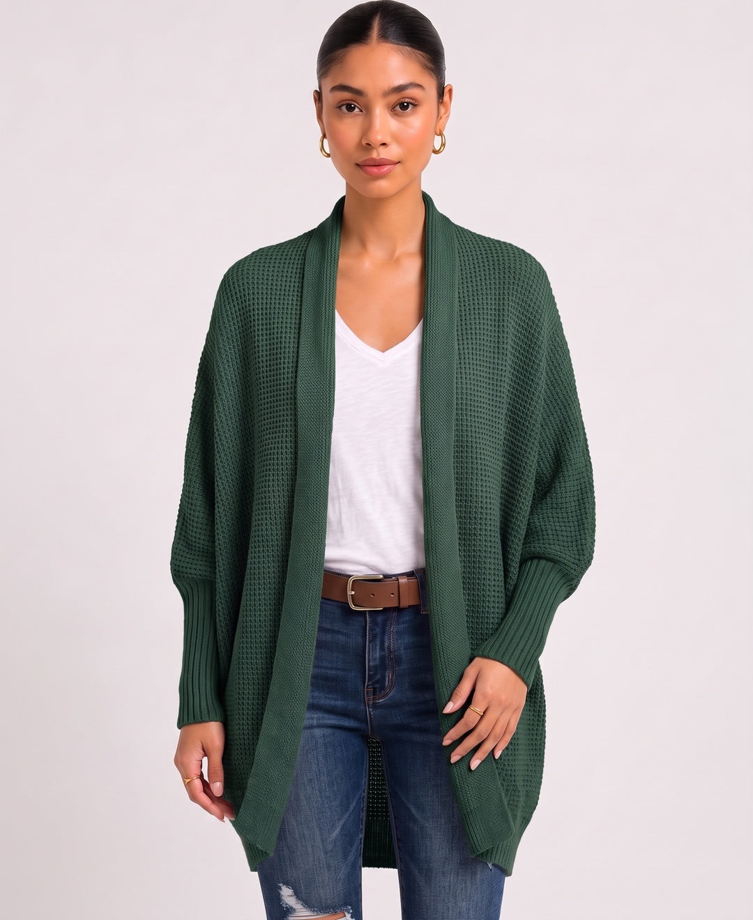 Romy Batwing Cardigan in Green, front view