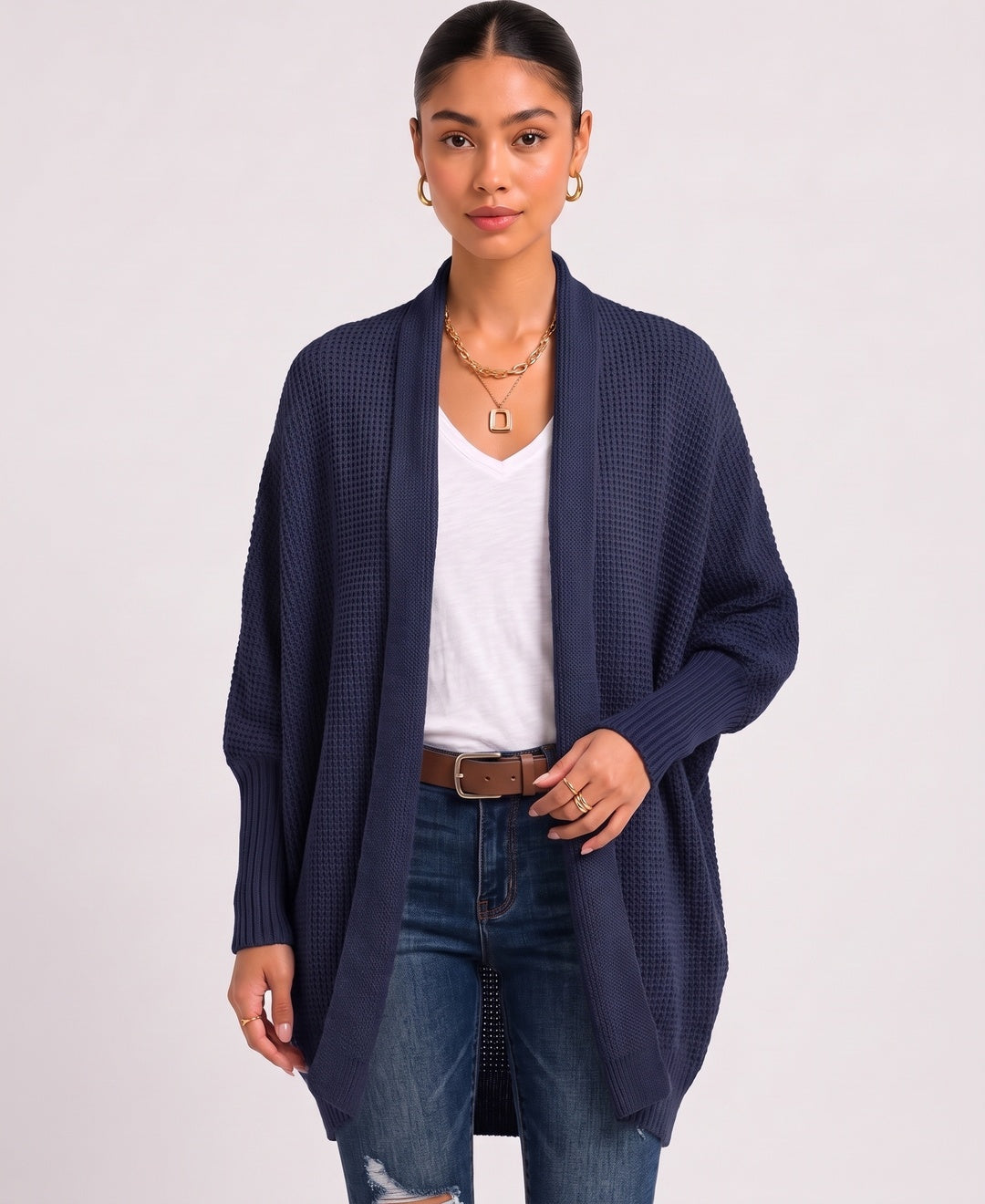 Romy Batwing Cardigan in Navy, front view