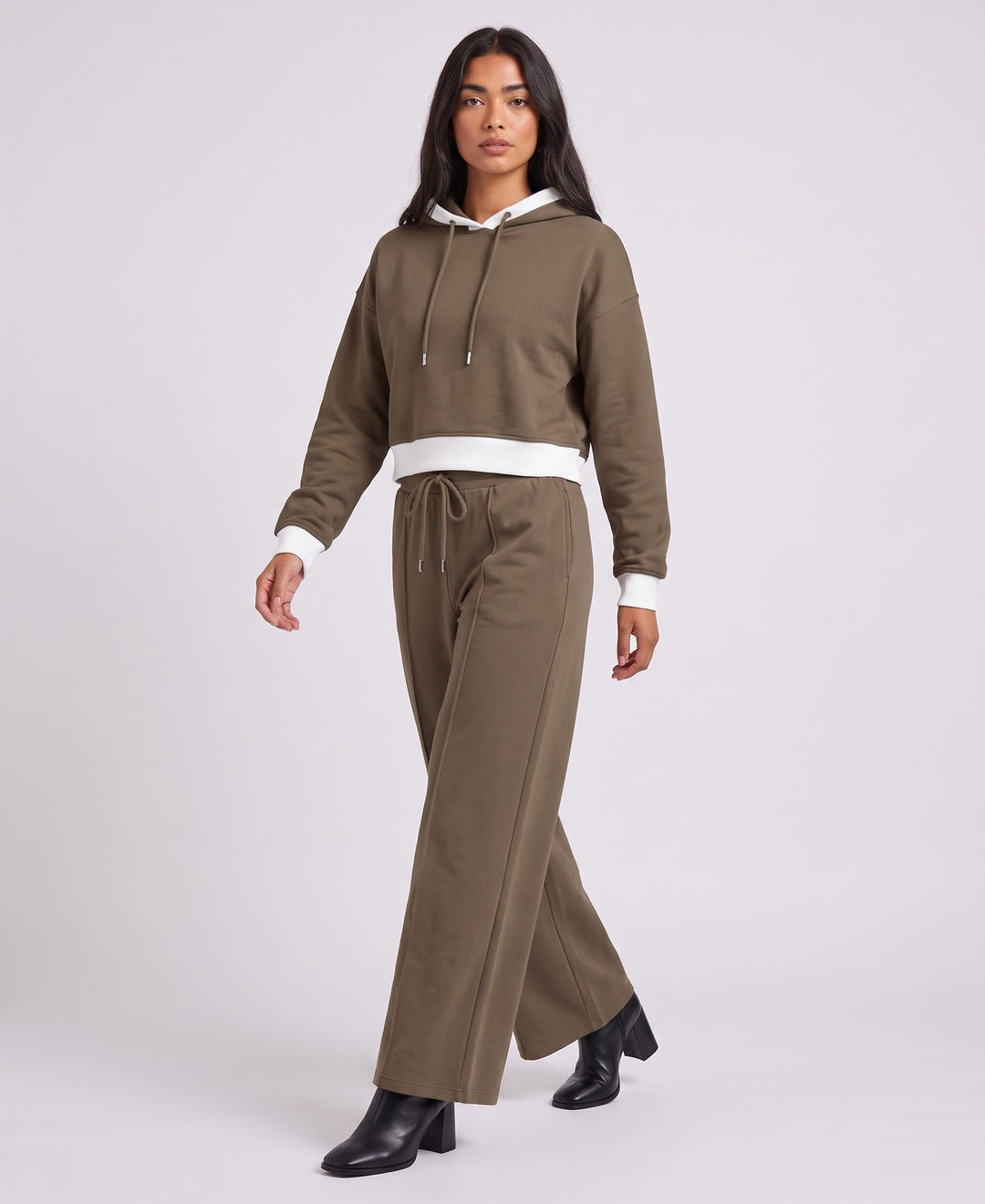 Nova Hoodie Set in Brown, front view