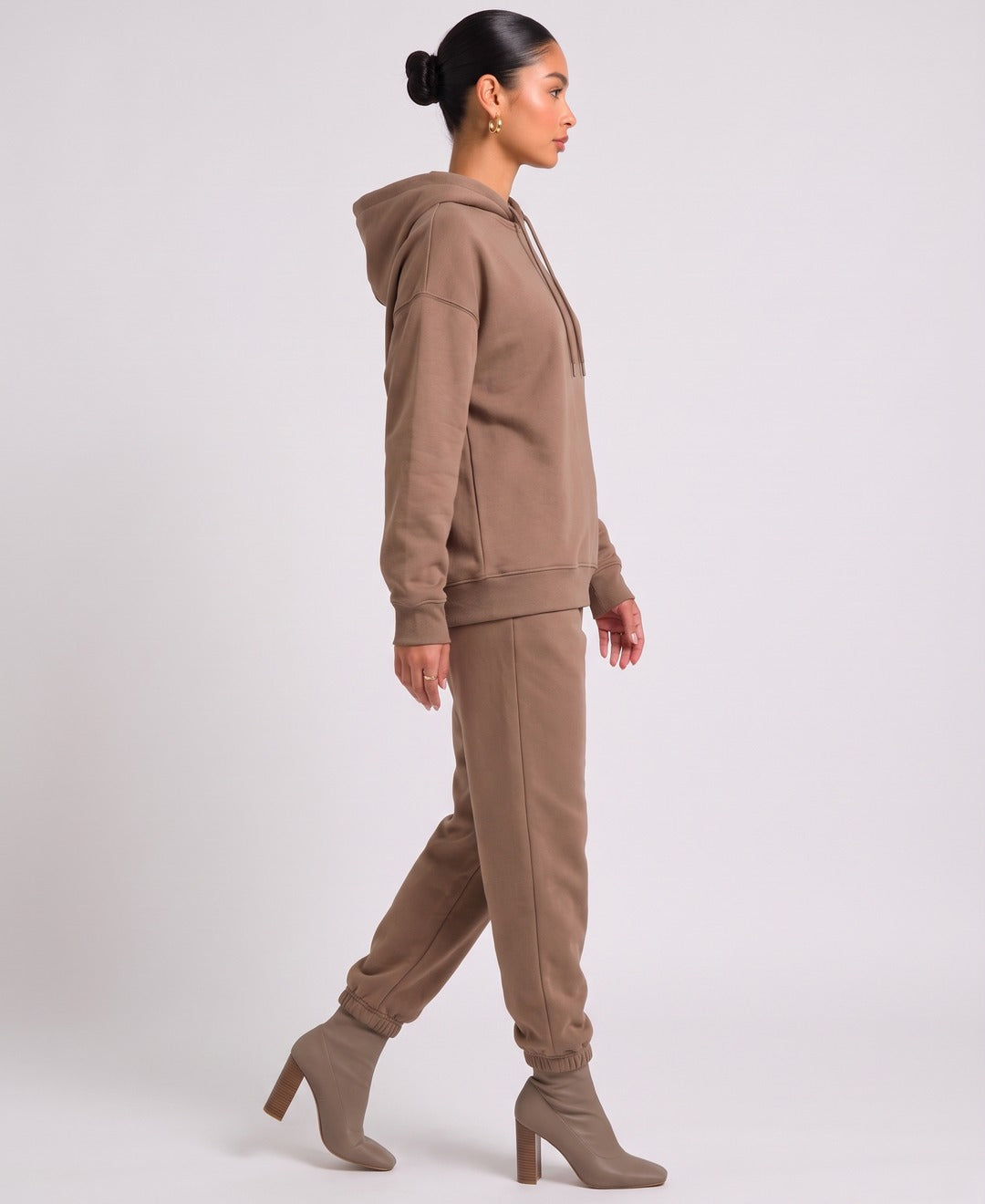 Esme Hoodie Jogger Set in Brown, side view