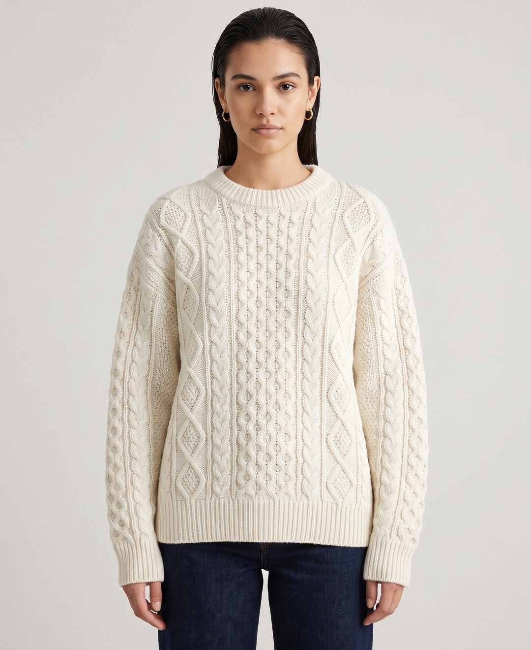 Brune Cable Knit Jumper in White, front view