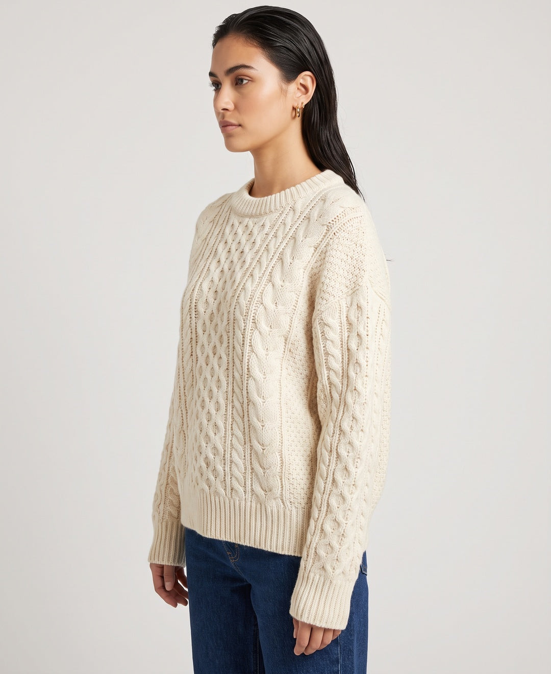 Brune Cable Knit Jumper in White, side view