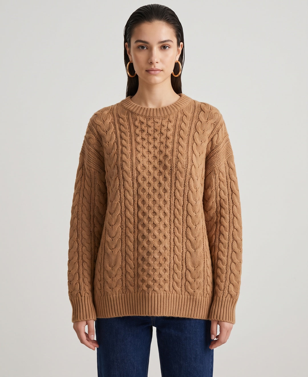 Brune Cable Knit Jumper in Brown, front view