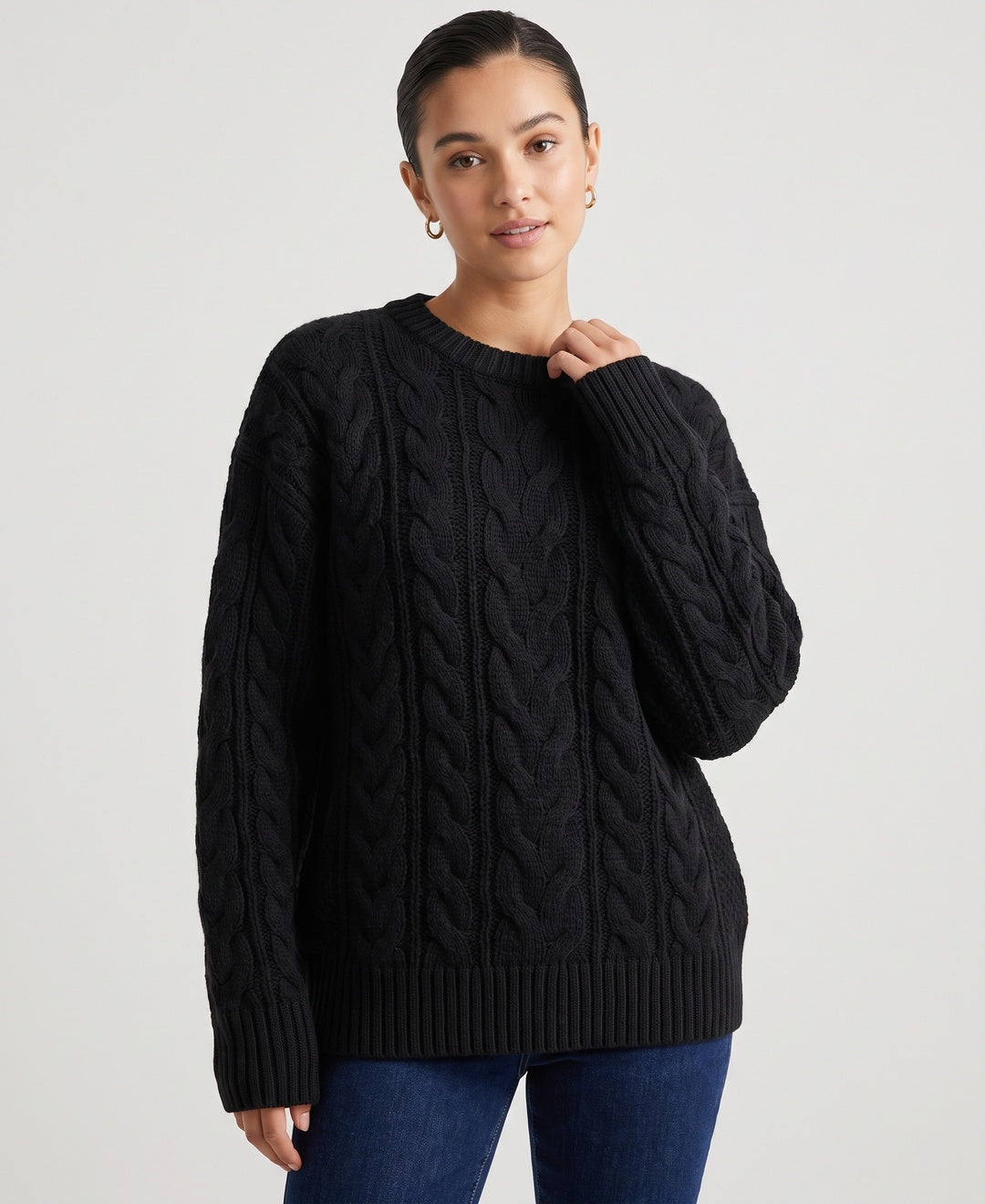 Brune Cable Knit Jumper in Black, front view