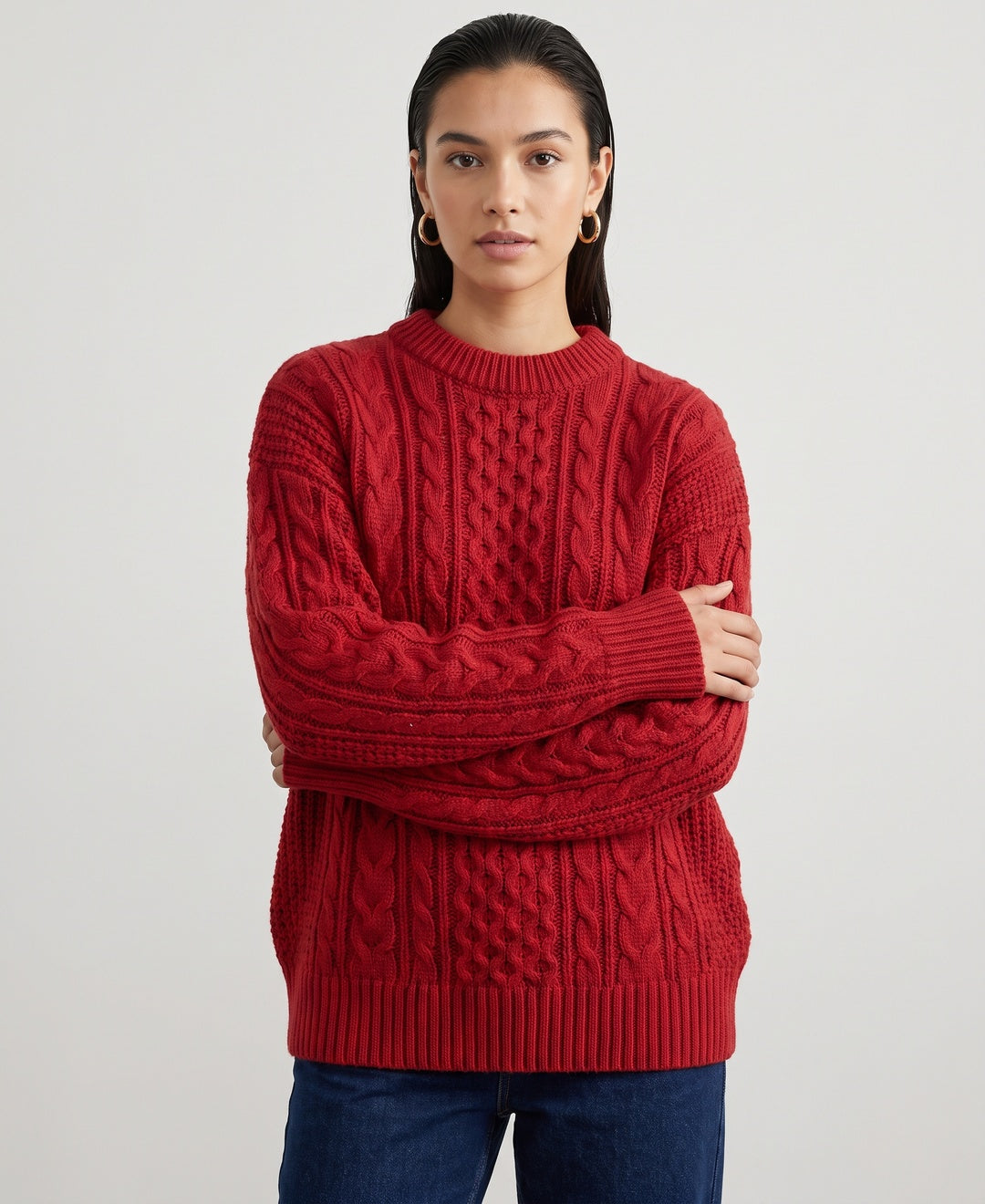 Brune Cable Knit Jumper in Red, front view