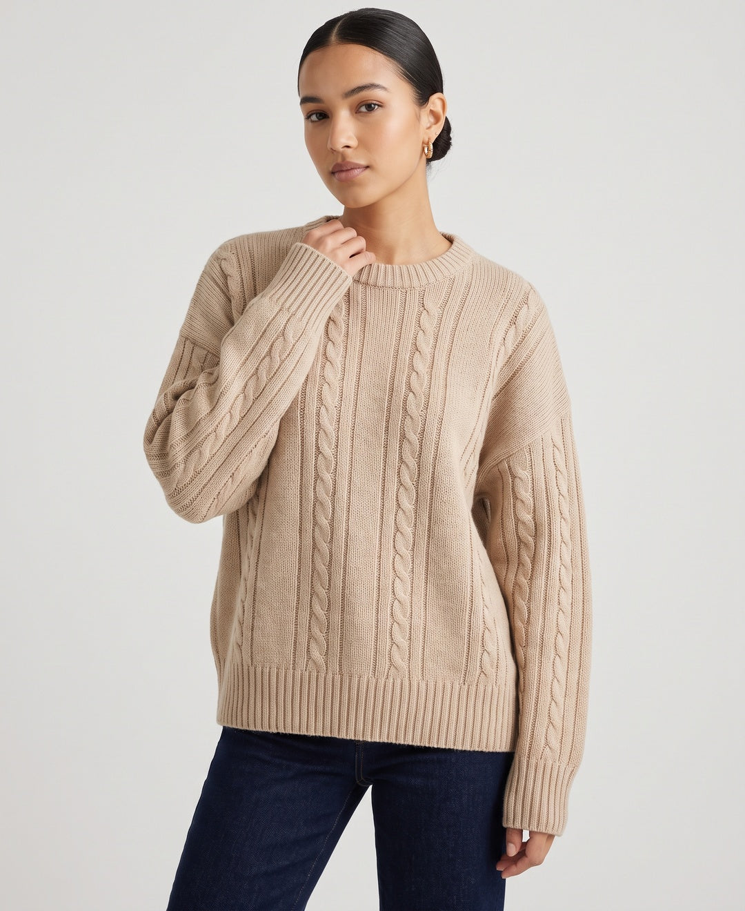 Cassandre Oversized Cable Jumper in Beige, front view