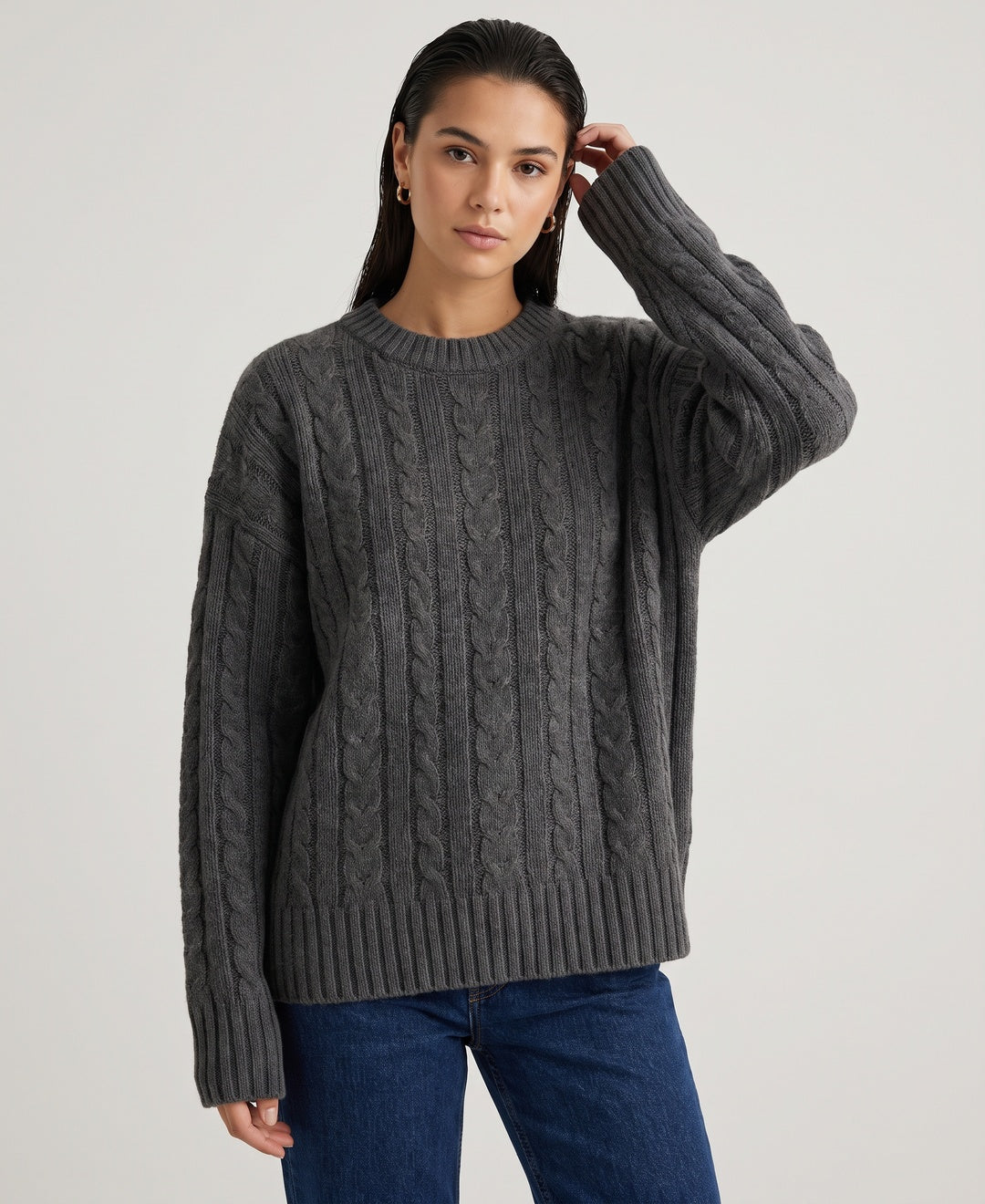 Cassandre Oversized Cable Jumper in Grey, front view