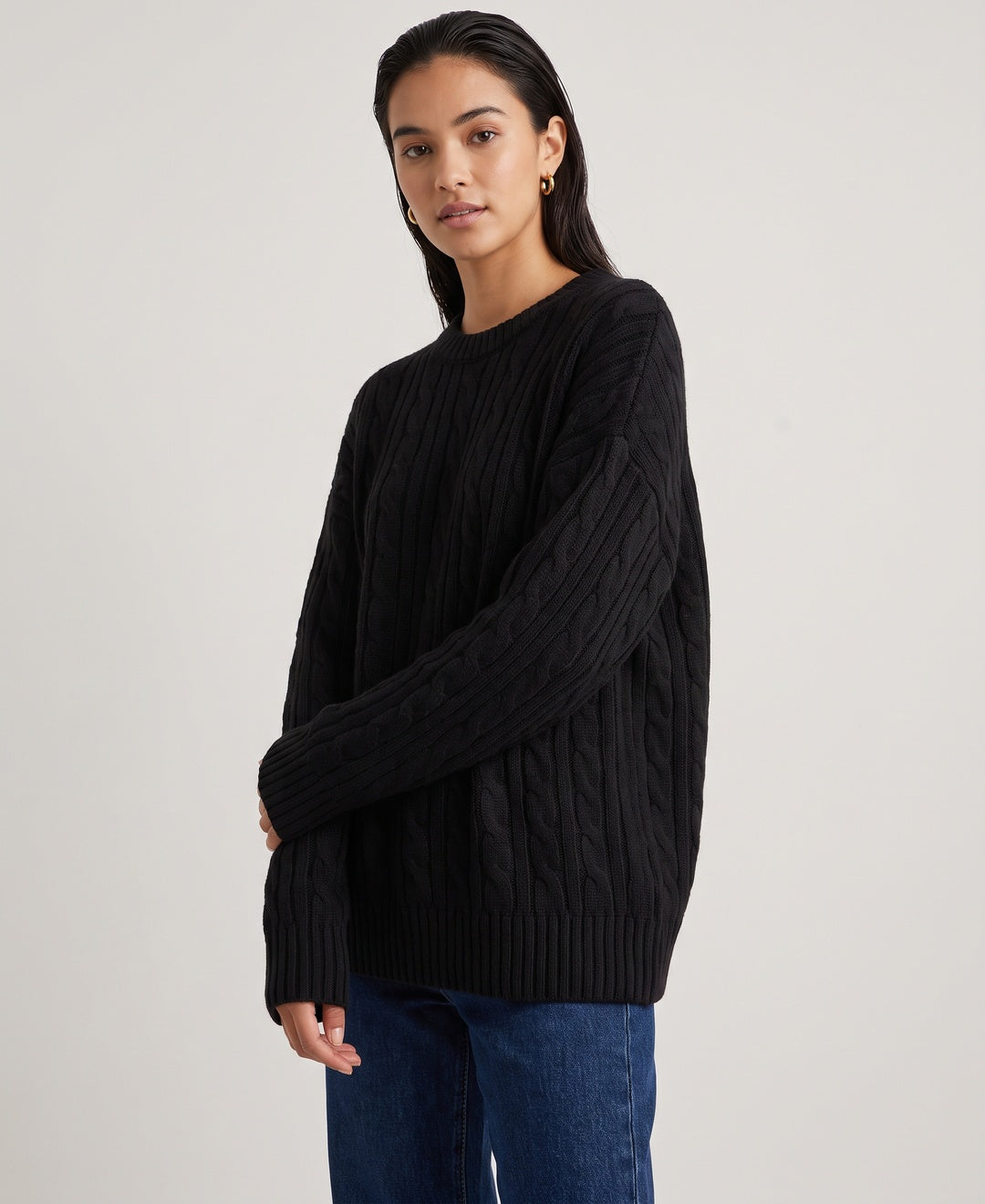 Cassandre Oversized Cable Jumper in Black, front view