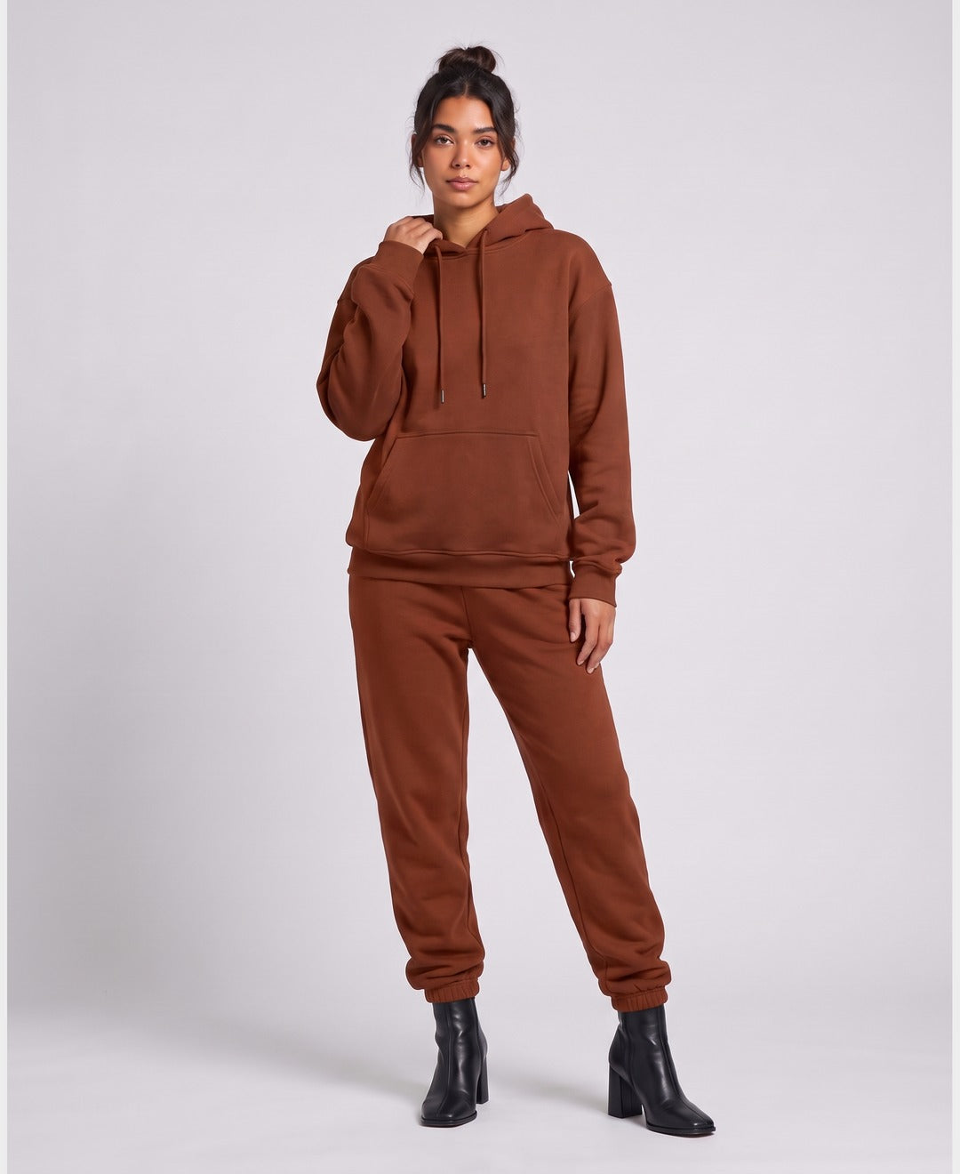 Giselle Hoodie Jogger Set in Chocolate, front view
