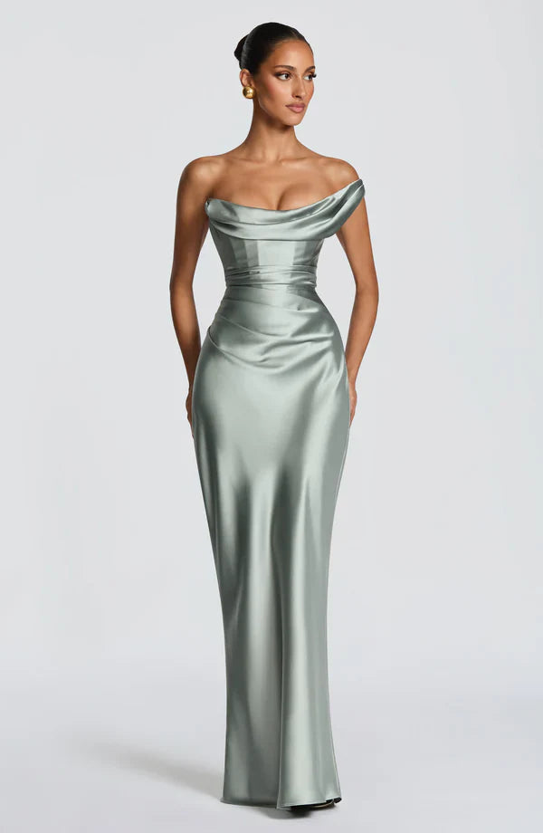 Eurydice draped cowl satin maxi dress