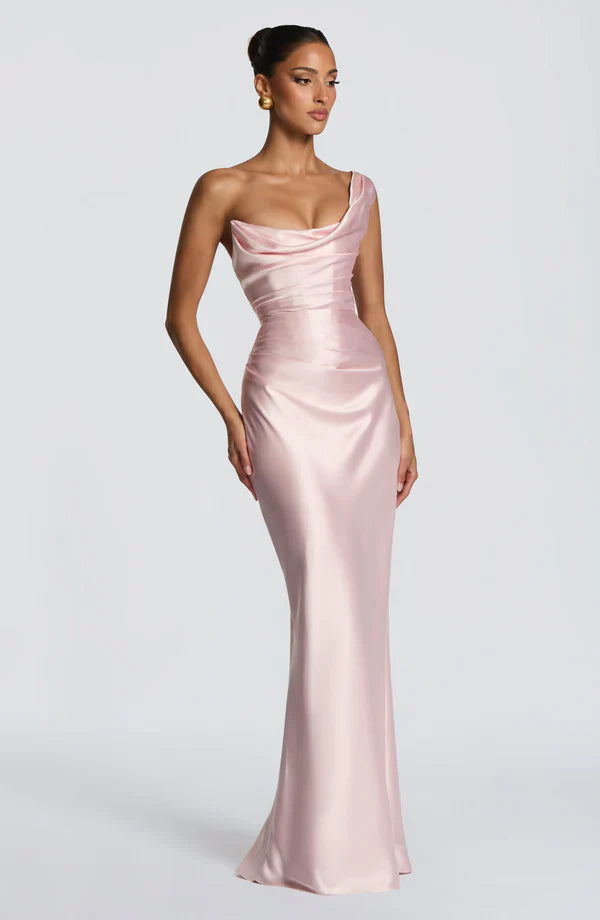 Eurydice draped cowl satin maxi dress