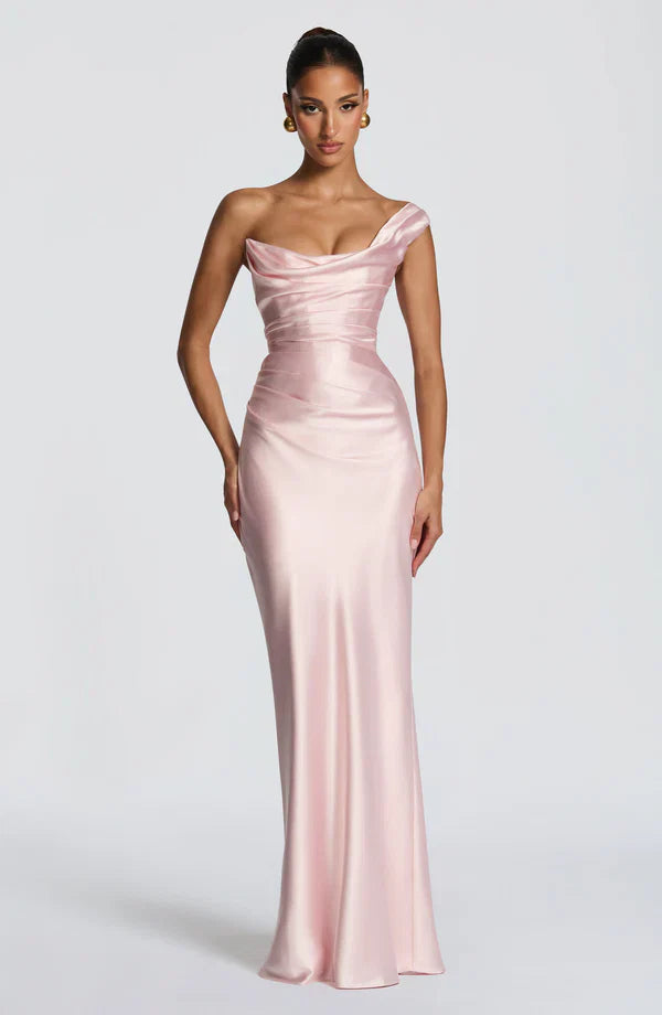 Eurydice draped cowl satin maxi dress