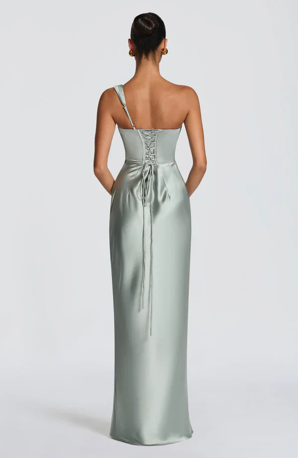 Eurydice draped cowl satin maxi dress