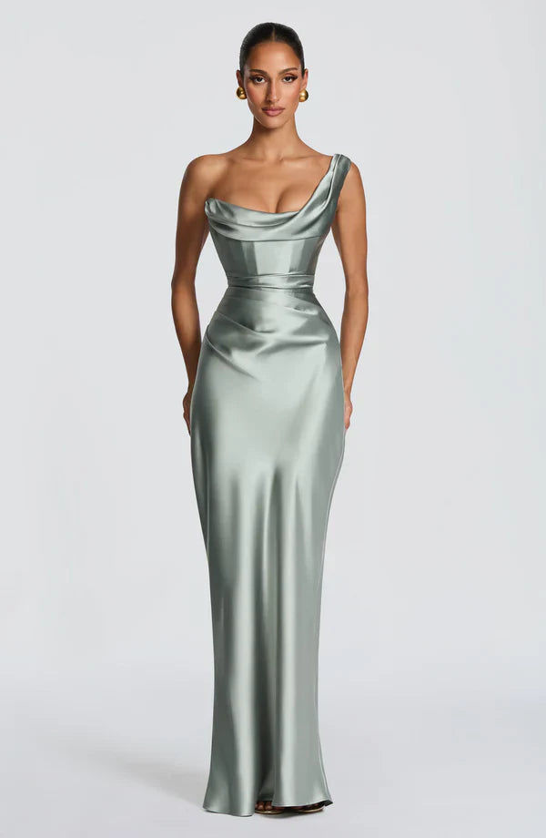 Eurydice draped cowl satin maxi dress