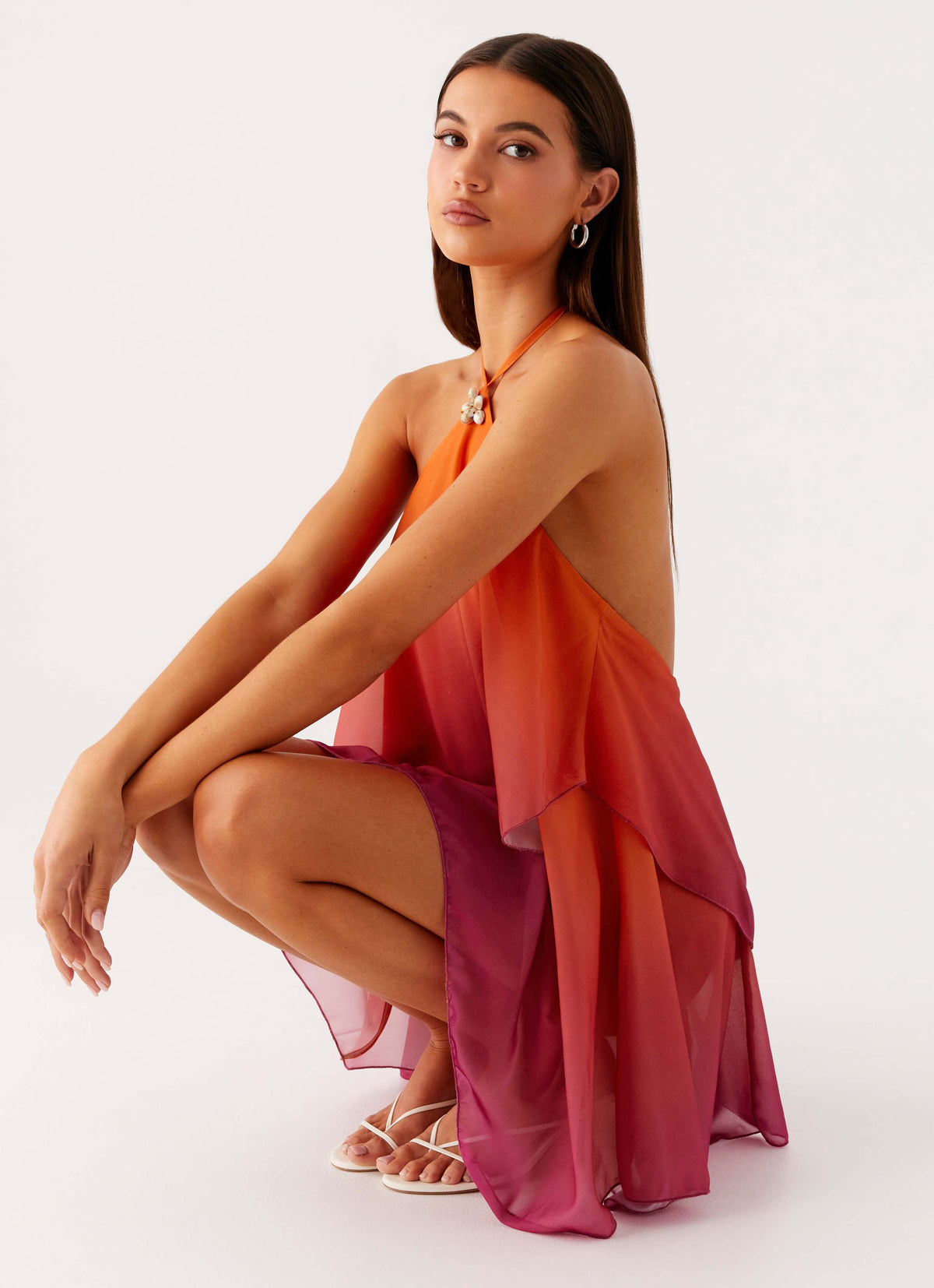 Juliana ombré chiffon halter mini dress