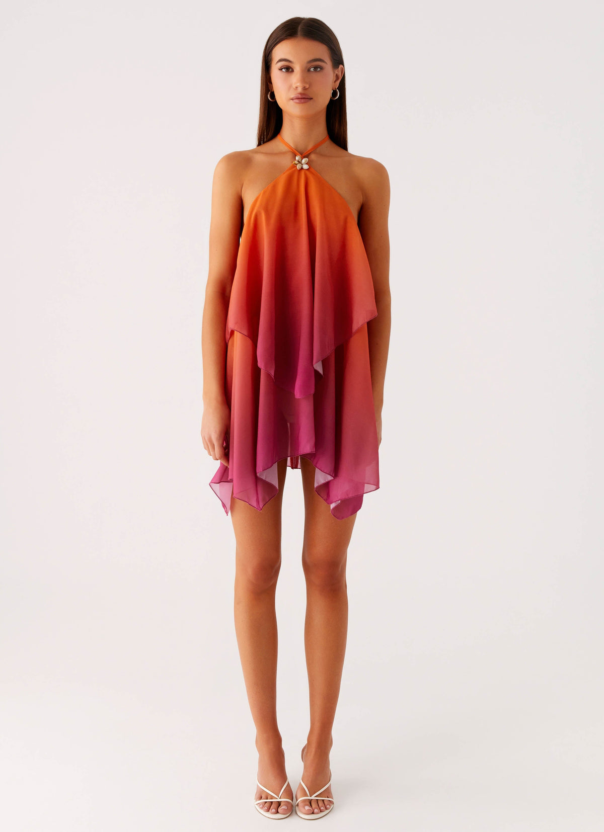 Juliana ombré chiffon halter mini dress