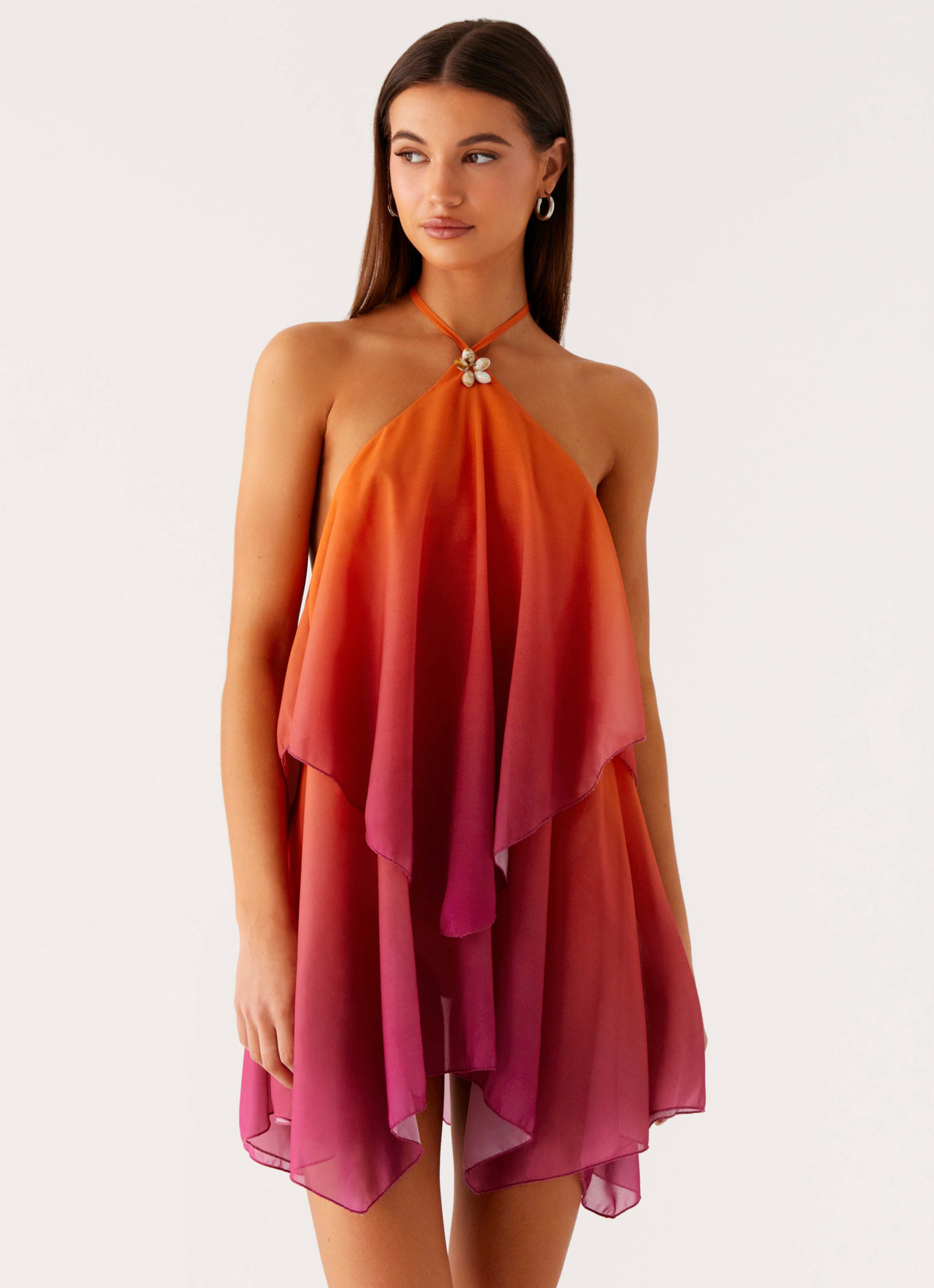 Juliana ombré chiffon halter mini dress