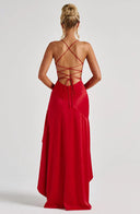 Épiphanie satin ruffle slit maxi dress