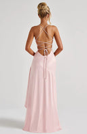 Épiphanie satin ruffle slit maxi dress