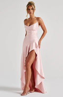 Épiphanie satin ruffle slit maxi dress