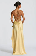 Épiphanie satin ruffle slit maxi dress