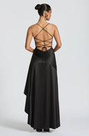 Épiphanie satin ruffle slit maxi dress