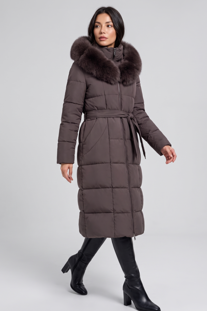 Womens Belted Quilted Puffer Parka