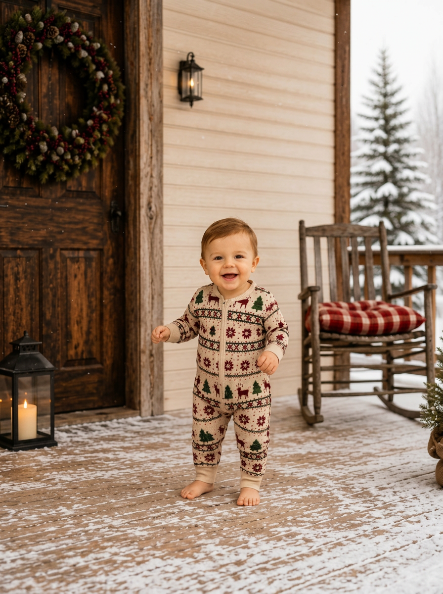Reindeer Fair Isle Matching Family Christmas Pyjama Set, baby set