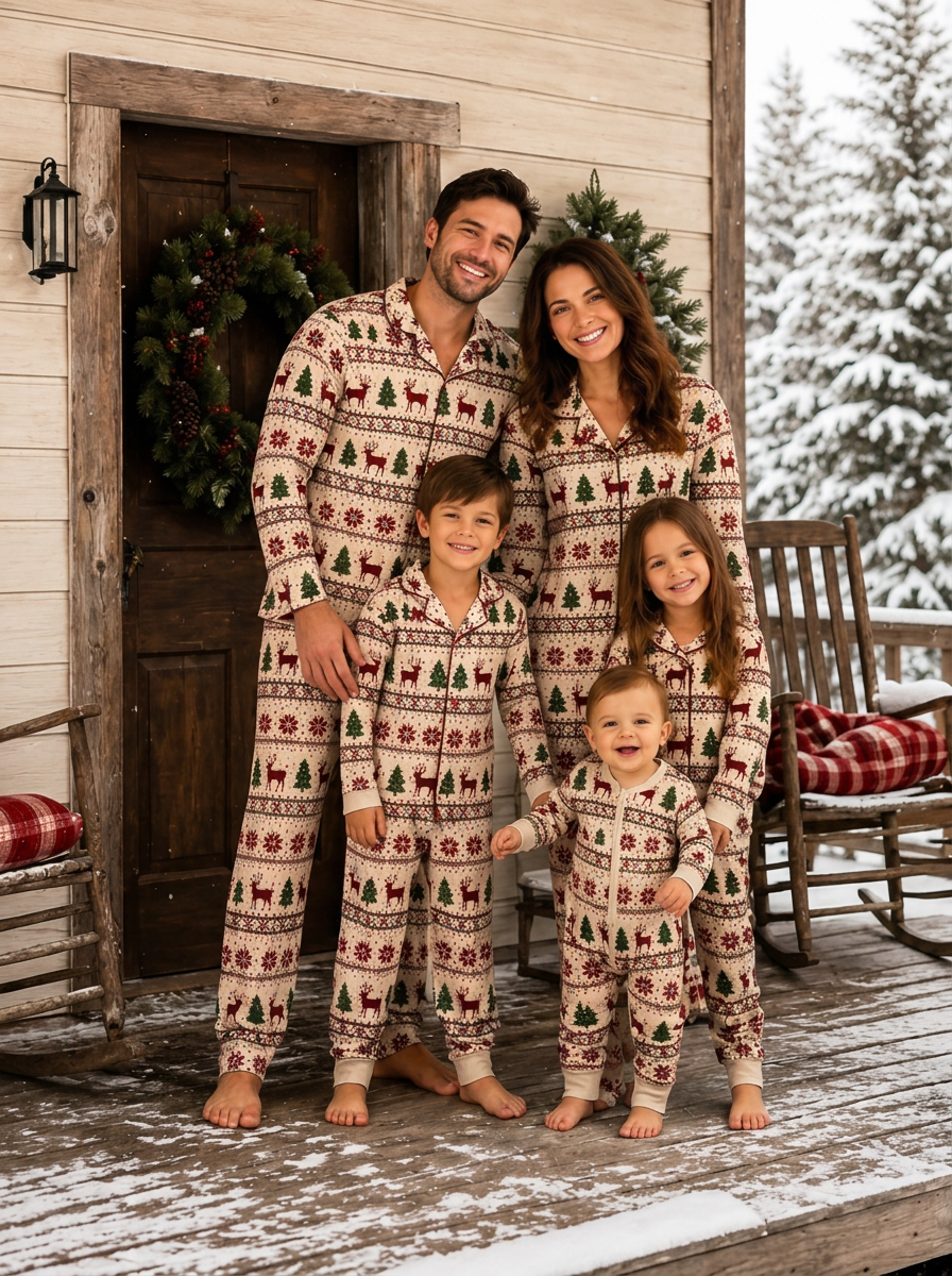 Reindeer Fair Isle Matching Family Christmas Pyjama Set, family together