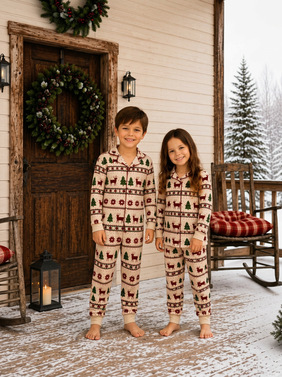 Reindeer Fair Isle Matching Family Christmas Pyjama Set, kids' set