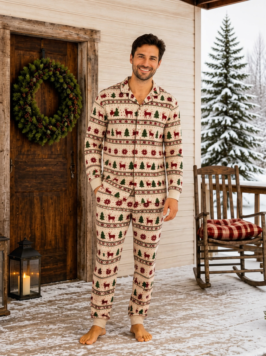 Reindeer Fair Isle Matching Family Christmas Pyjama Set, men's set