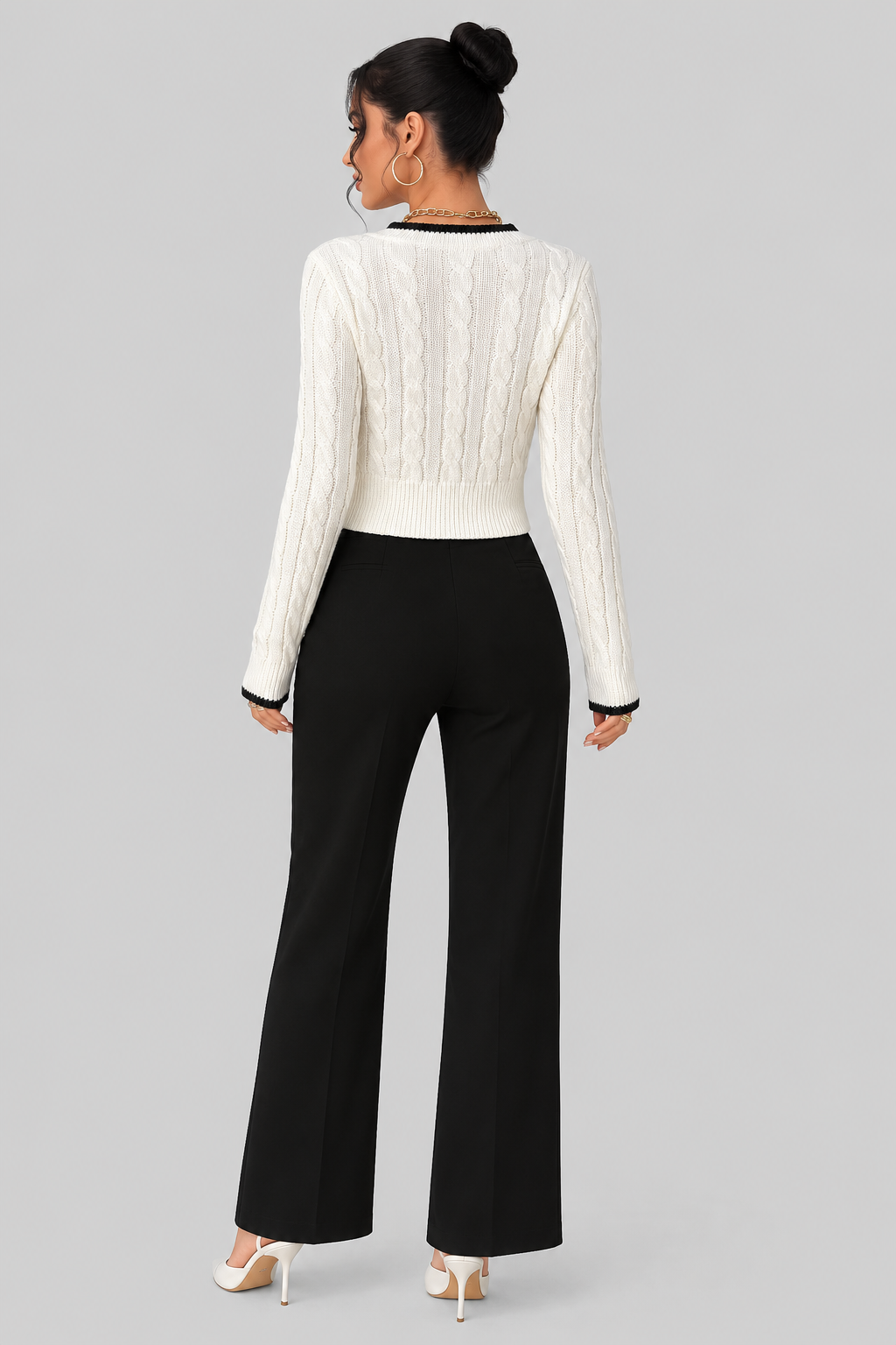 Femme Pull Court Maille Torsadée avec Nœud