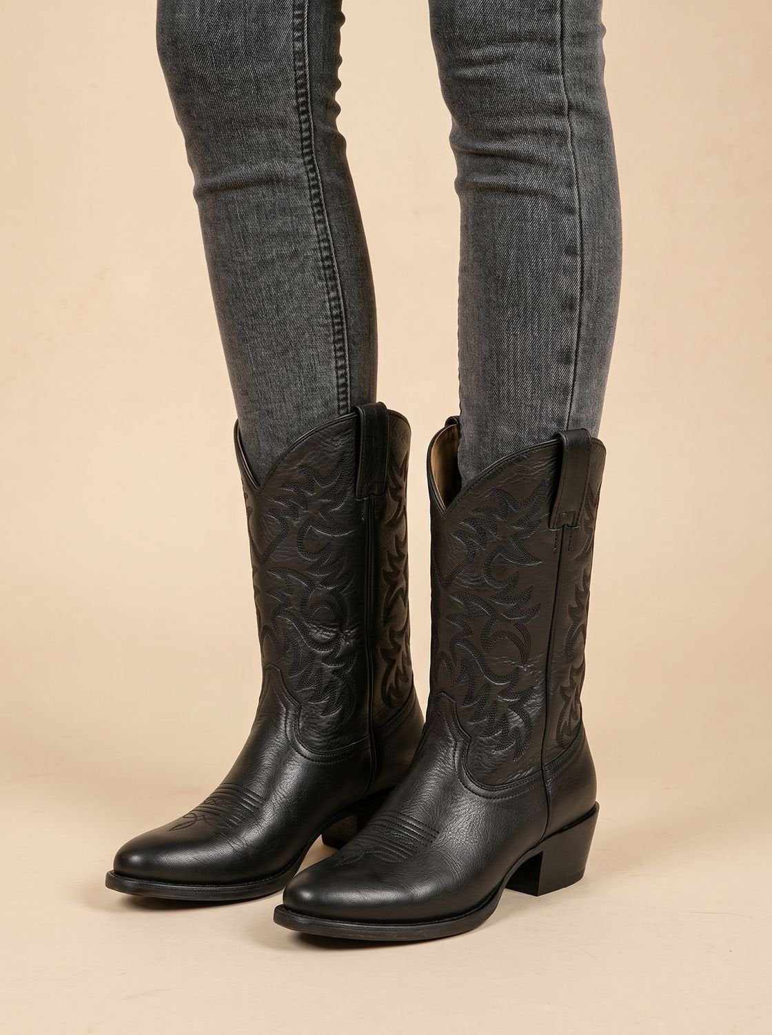 Ainsley Embroidered Cowboy Boots in Black