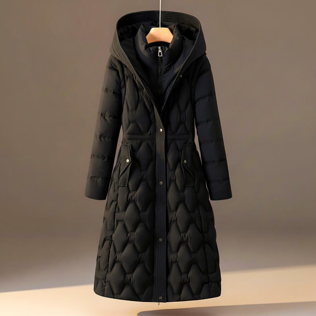 Bailey Long Hooded Quilted Puffer Coat in Black