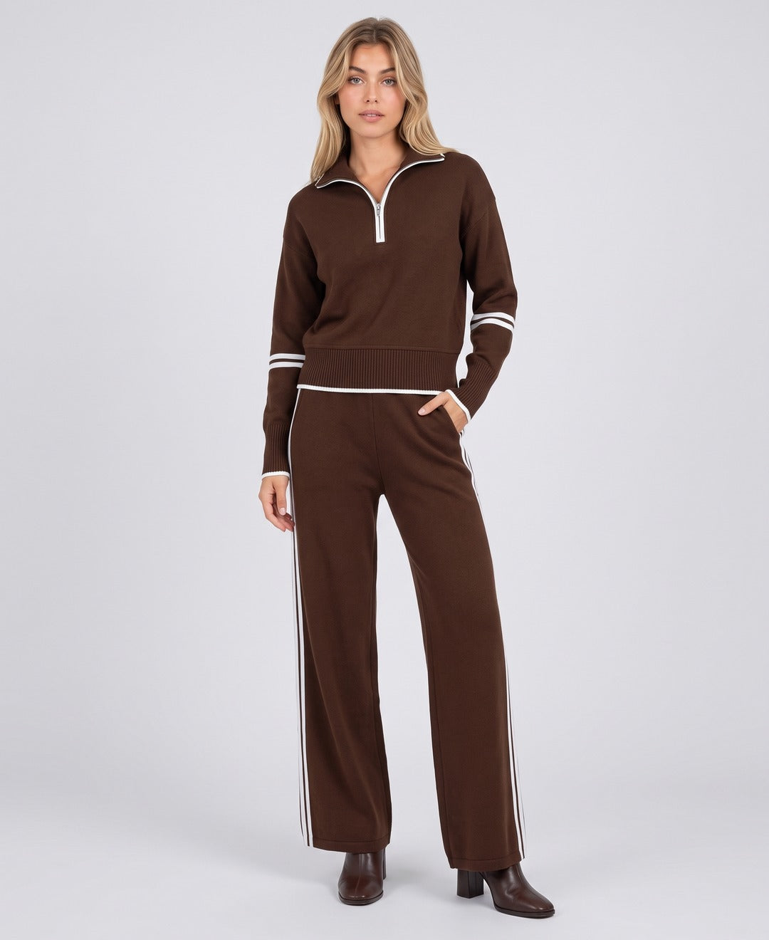 Reyna Track Set in Dark Brown, front view
