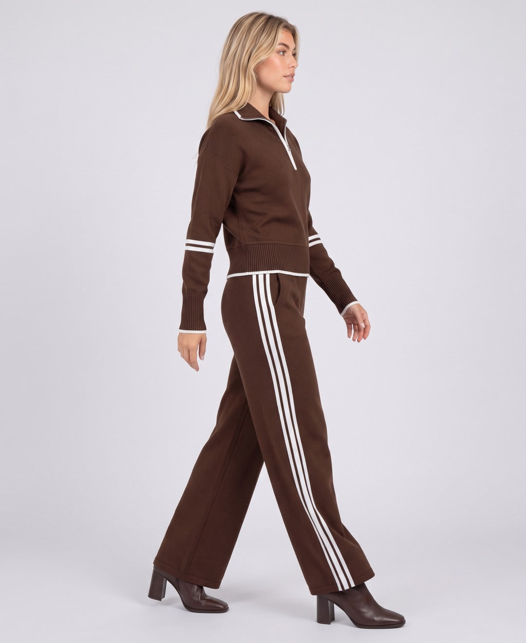 Reyna Track Set in Dark Brown, side view
