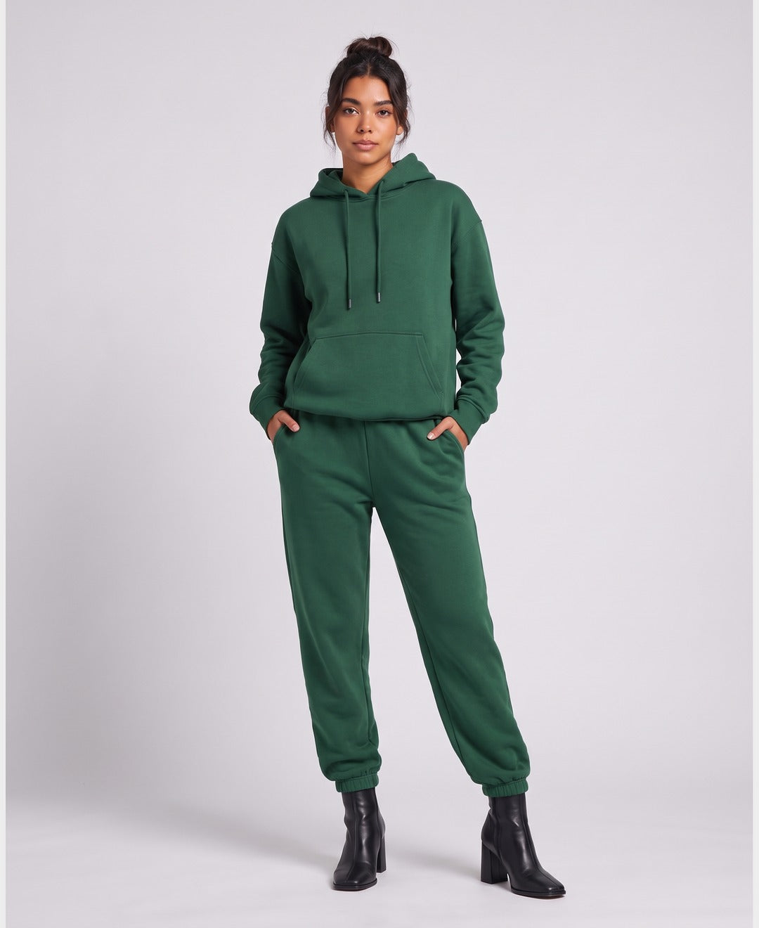Giselle Hoodie Jogger Set in Dark Green, front view