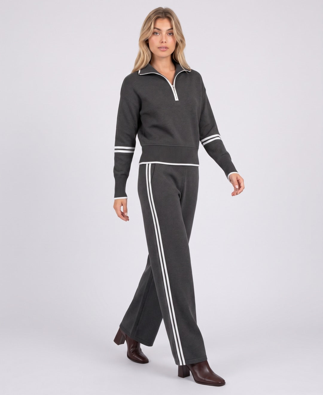 Reyna Track Set in Dark Grey, front view
