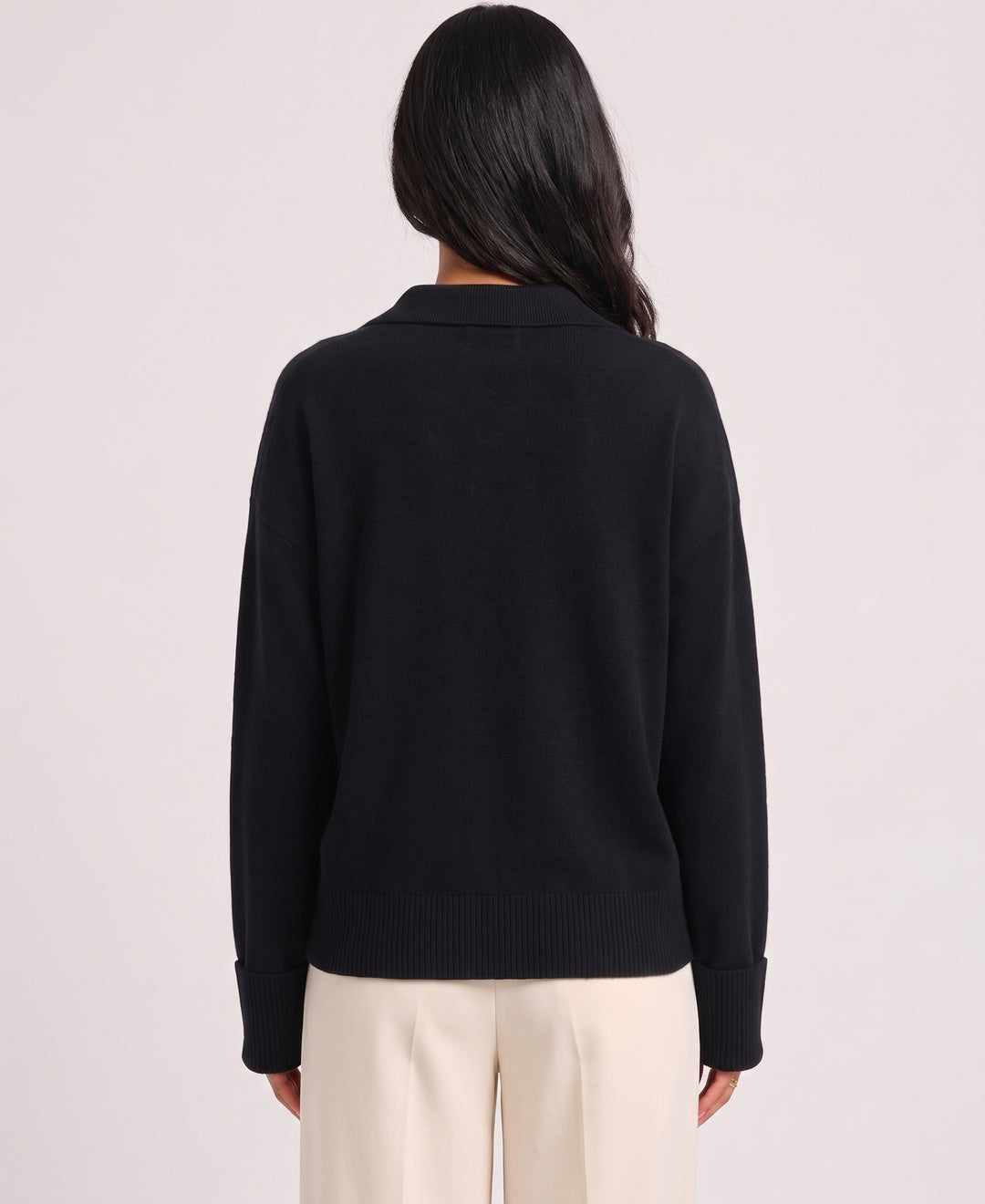 Darla Cashmere Button Cardigan in Black, back view