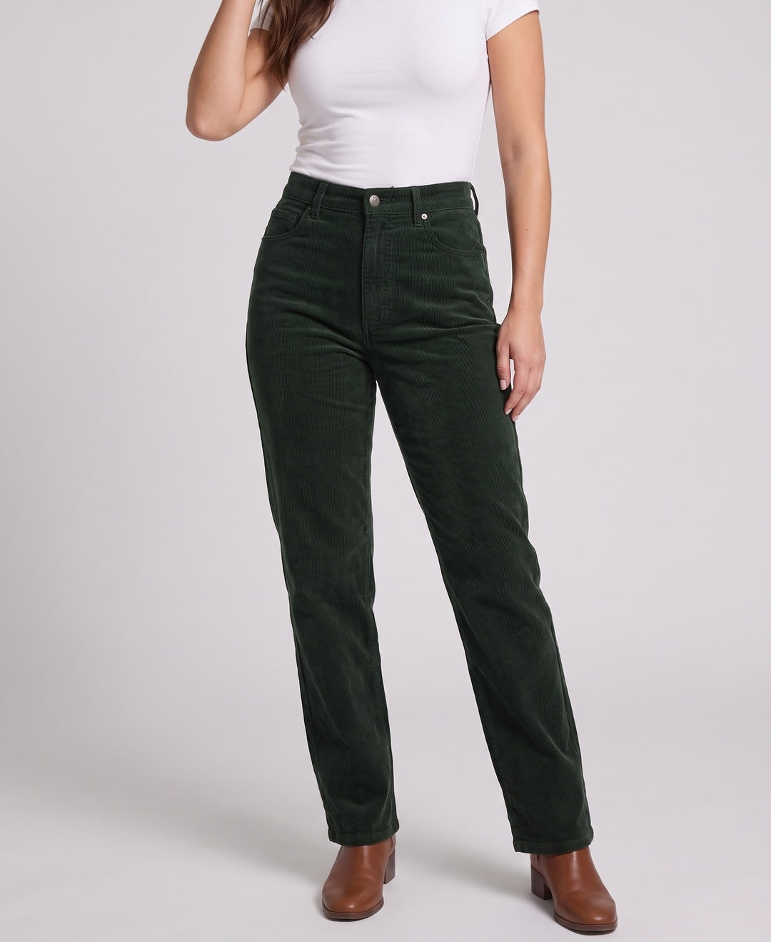 Paloma Trousers in Army Green corduroy, front view