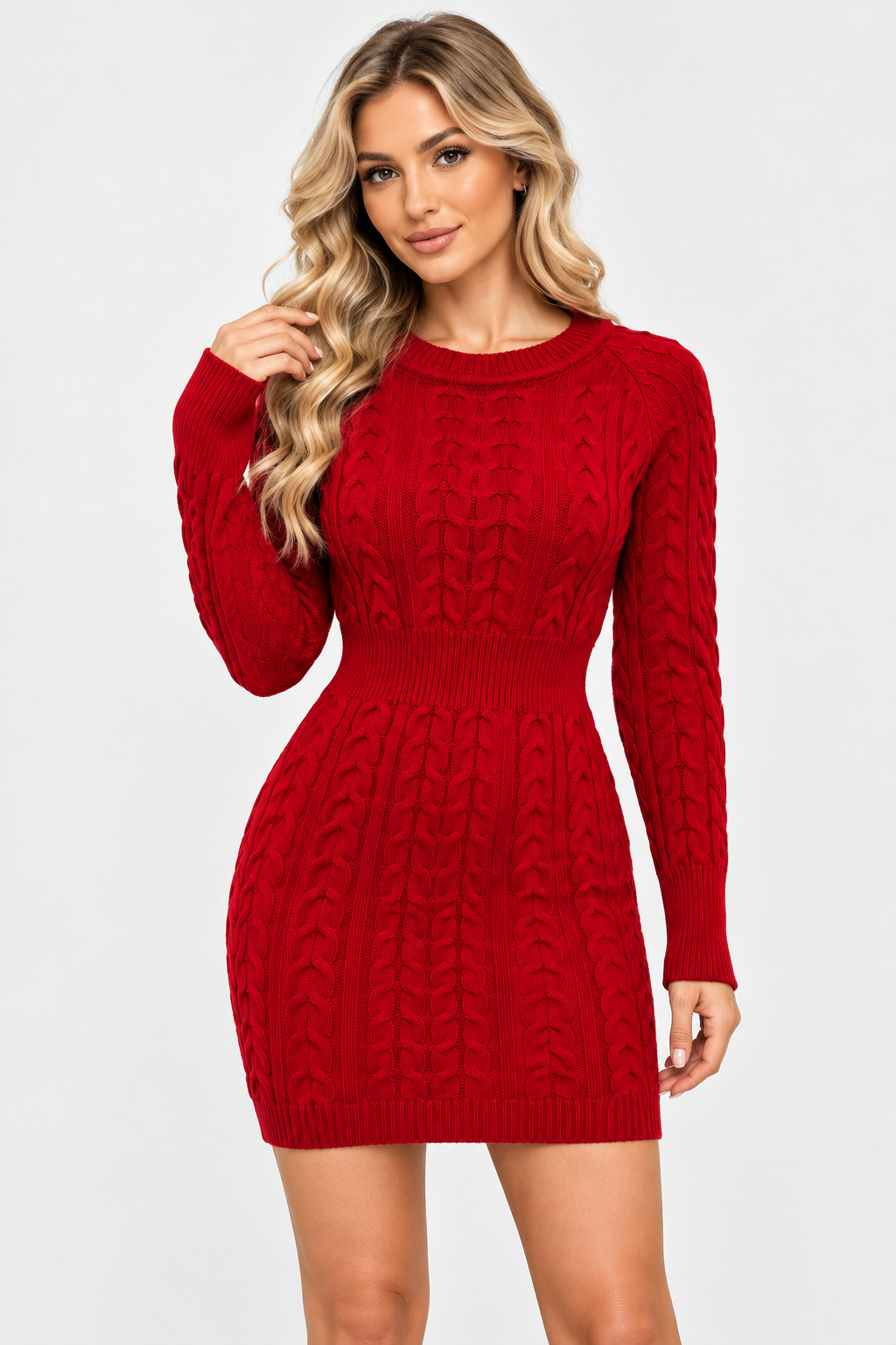 Women Long Sleeve Cable Knit Mini Dress