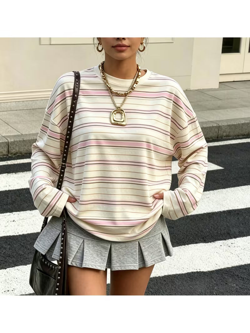 Tamsin Polka Dot Striped Long Sleeve Top in Pink Pinstripe