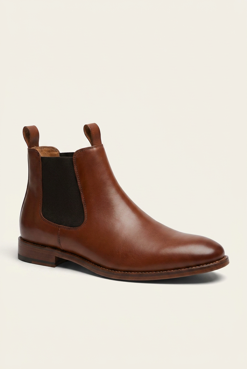 Grayson men's leather-look dress Chelsea boots in brown side profile